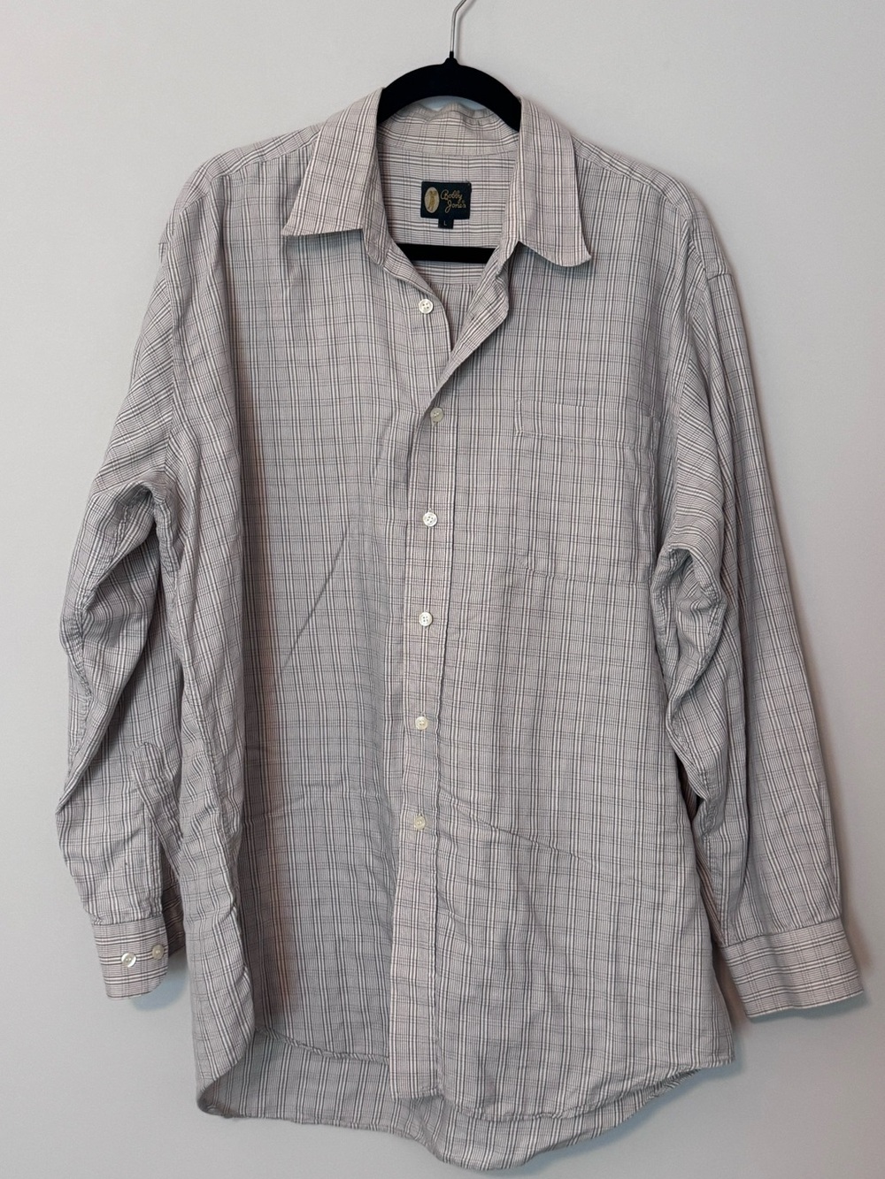 Bobby Jones Men’s Large Tan Gray Plaid Long Sleeve Button Down Shirt